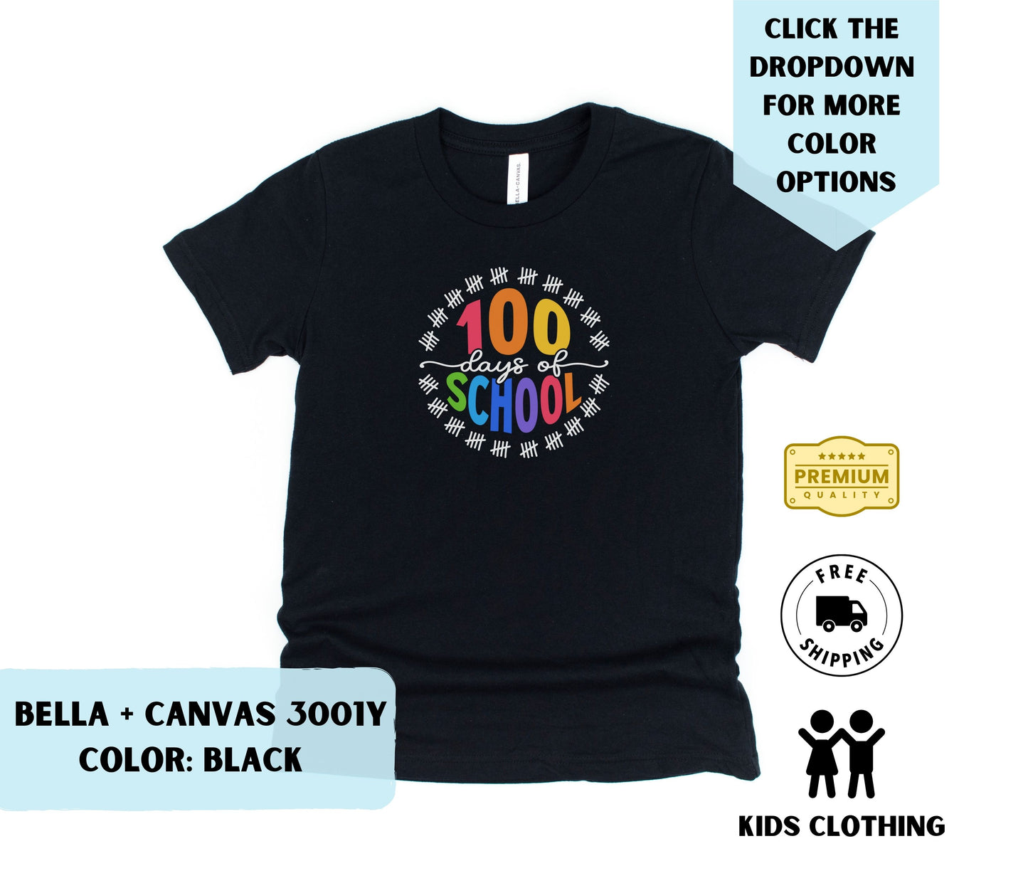 Youth 100 Days of School Tally Color T-Shirt