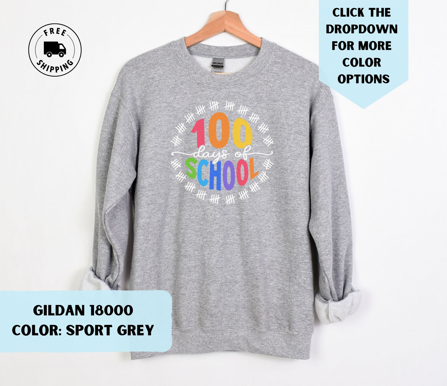 100 Days of School Tally Color Crewneck